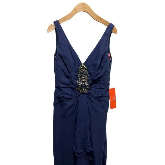 NWT Monique Lhuillier Navy Silk Gown Jeweled Beaded Size 4 MSRP $698 - Picture 2 of 10